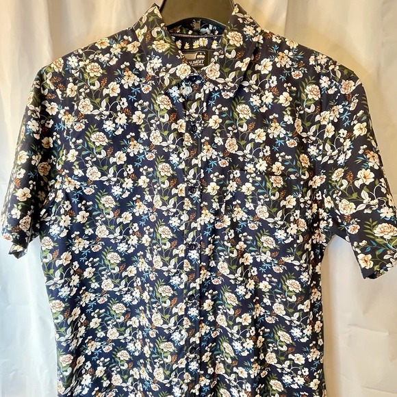 Monument NWOT Men Sz L Short Sleeve Navy Botanical Print Spring Summer Vacation - Picture 2 of 7